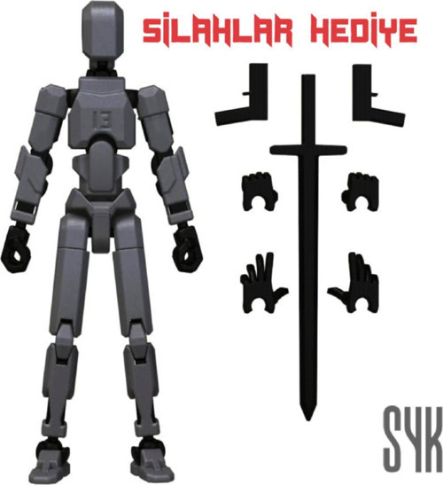 Robot 13 Dummy Koyu Gri Siyah Tüm Eklemleri Hareketli Aksiyon Figürü Oyuncak