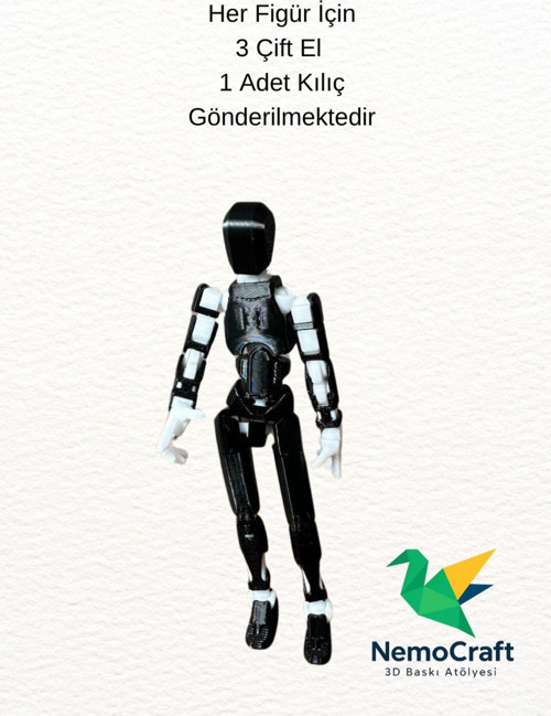 Lucky 13 Oynar Eklemli Robot Figür Dumy Oyuncak Siyah Beyaz 14Cm