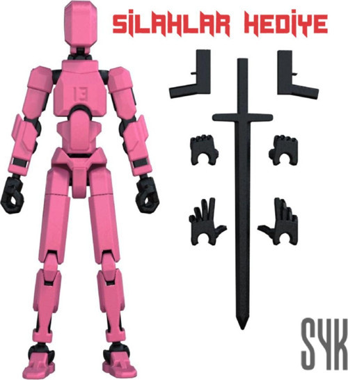 Robot 13 Dummy Pembe Siyah Tüm Eklemleri Hareketli Aksiyon Figürü Oyuncak