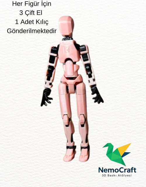 Lucky 13 Oynar Eklemli Robot Figür Dumy Oyuncak Pastel Pembe Siyah 14Cm