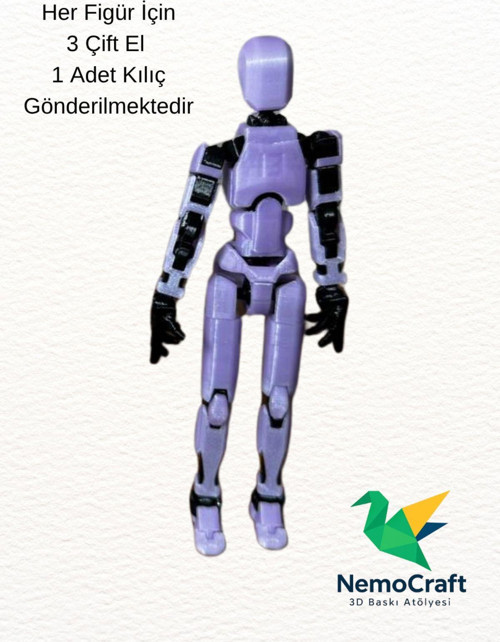 Lucky 13 Oynar Eklemli Robot Figür Dumy Oyuncak Pastel Mor Siyah 14Cm