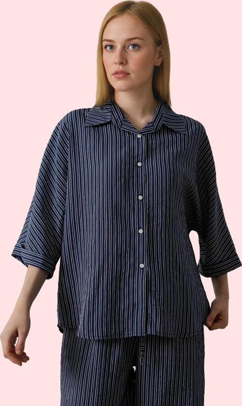 Kadın Basic Regular Boy Çizgili Gömlek Rahat Günlük Kullanım Hafta Sonu Yaz Aylarının Vazgeçilmezi