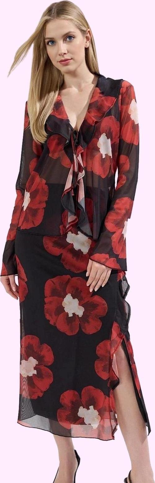 Kadın Yüksek Bel Kalem Tül Etek Çok Çiçek Desenli Yazlık Midi Günlük Yaz Aylarının Vazgeçilmezi