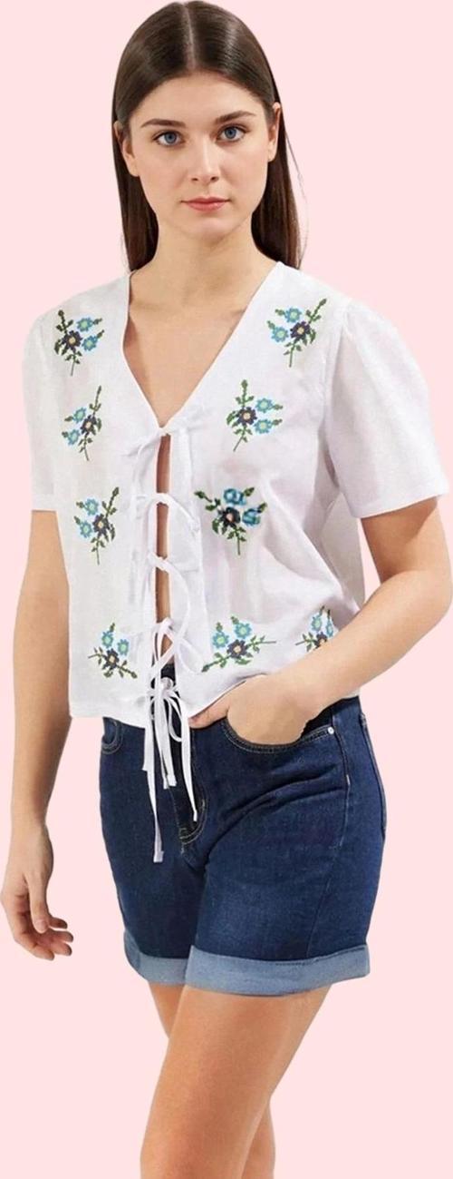 Kadın Pamuk Vual Dokuma Gömlek Regular Kalıp V Yaka Kısa Kollu Günlük Yaz Aylarının Vazgeçilmezi