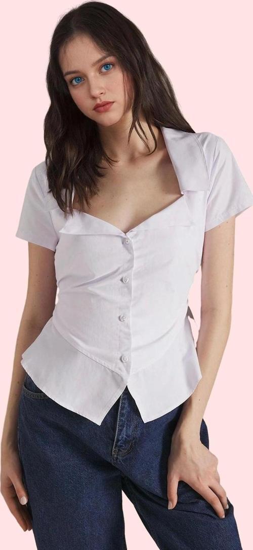 Kadın Düz Desen Fitted Gömlek Kısa Kollu Pamuk Terrycotton İş Ve Günlük Yaz Aylarının Vazgeçilmezi