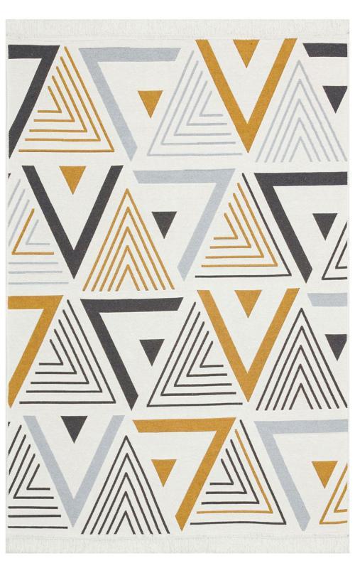 Samos SMS 18 Yellow Grey Yıkanabilir Çift Taraflı Pamuk Kilim