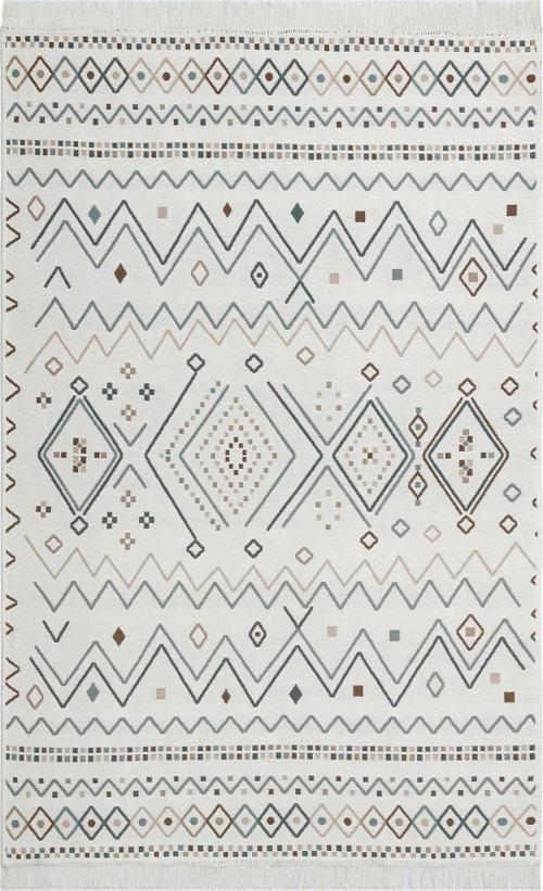 Samos SMS 05 Beige Blue Yıkanabilir Çift Taraflı Pamuk Kilim