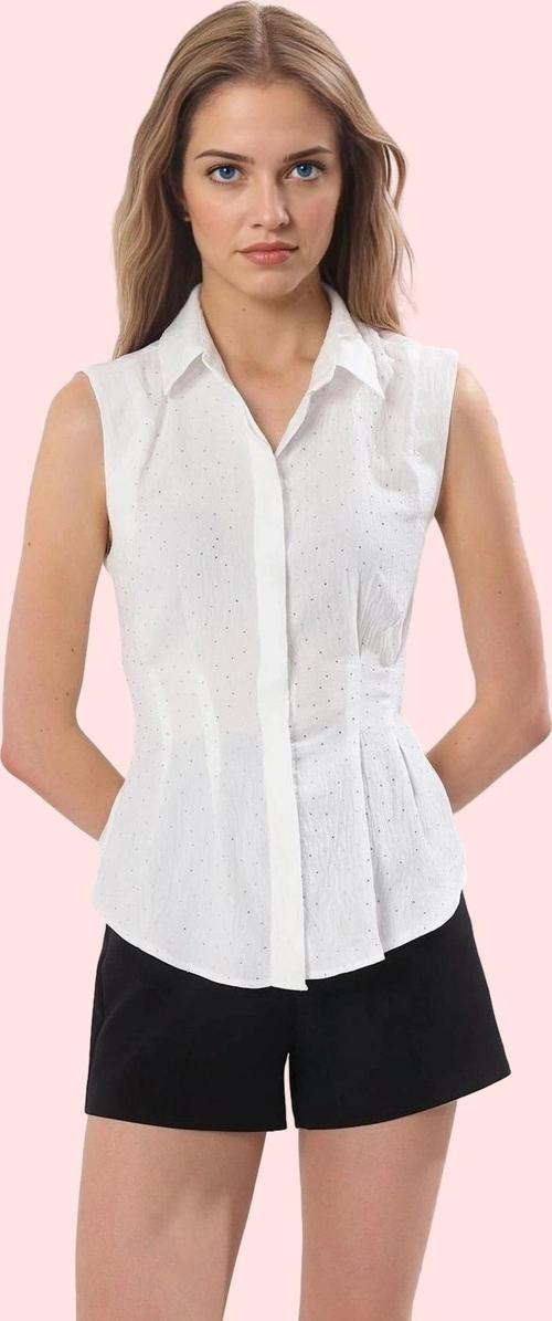 Kadın Yazlık Gömlek Taş Baskı Detaylı Fitted Basic Ofis Günlük Kullanım Yaz Aylarının Vazgeçilmezi