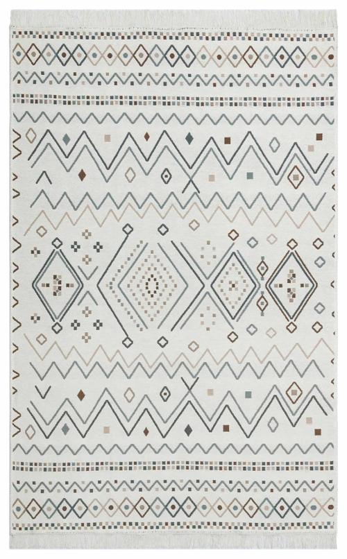 Samos SMS 05 Beige Blue Yıkanabilir Çift Taraflı Pamuk Kilim
