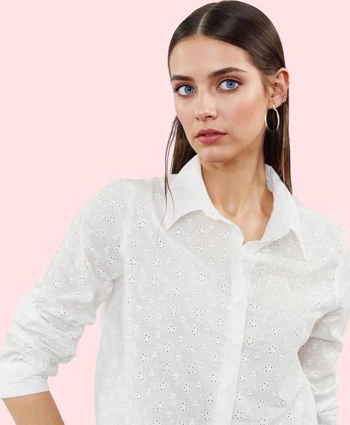 Kadın Crop Basic Gömlek Pamuk Dokuma Kumaş Rahat Günlük Stil Hafta Sonu Yaz Aylarının Vazgeçilmezi