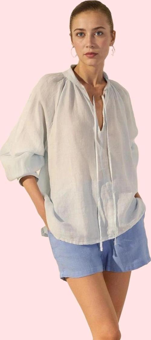 Kadın Keten Gömlek Dik Yaka Basic Kalıp Uzun Kol Günlük Hafta Sonu Yaz Aylarının Vazgeçilmezi
