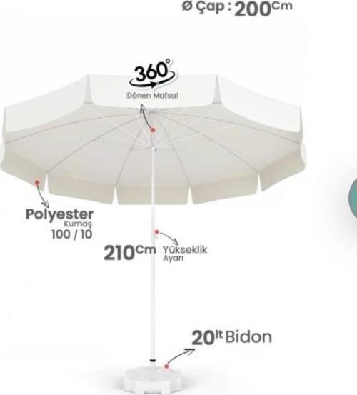 Plaj Şemsiyesi 200 Cm Beyaz Kalın Oxford Kumaş ( Bidonlu )