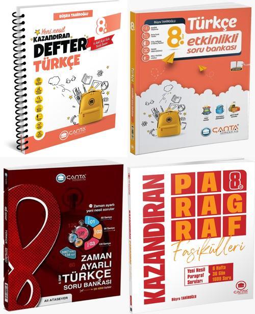 Çanta 2025 8. Sınıf Türkçe Kazanım + Zaman Ayarlı Soru + Defter + Paragraf Soru Seti 4 Kitap