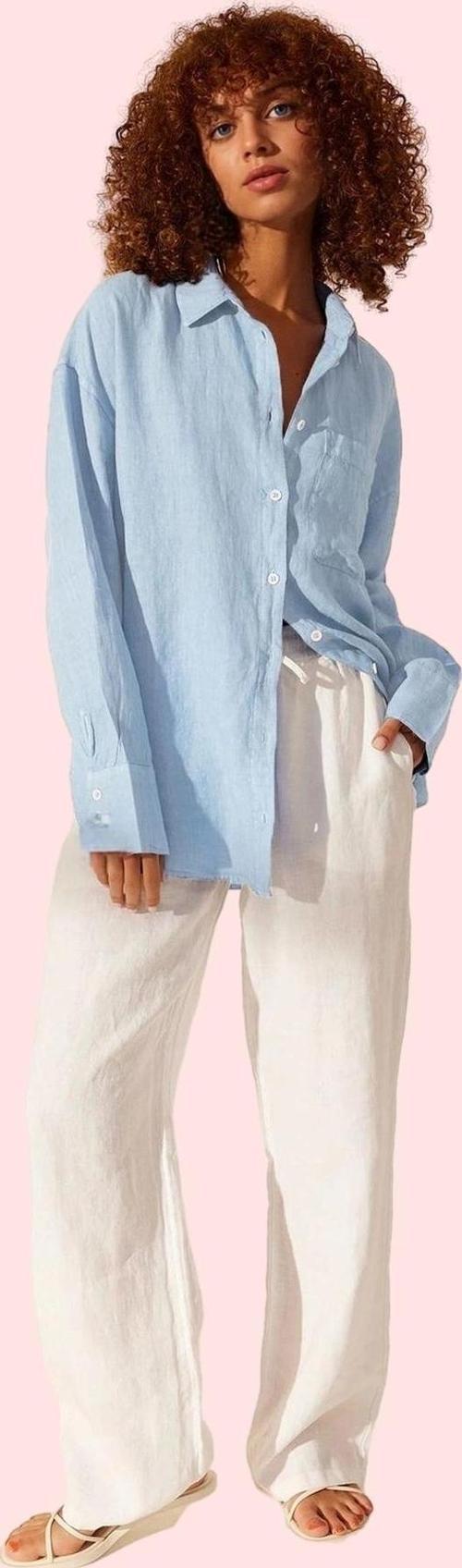 Kadın Keten Uzun Kollu Gömlek Şıklık Ve Rahatlık Bir Arada Yaz Günlük Kullanım Özel Günler