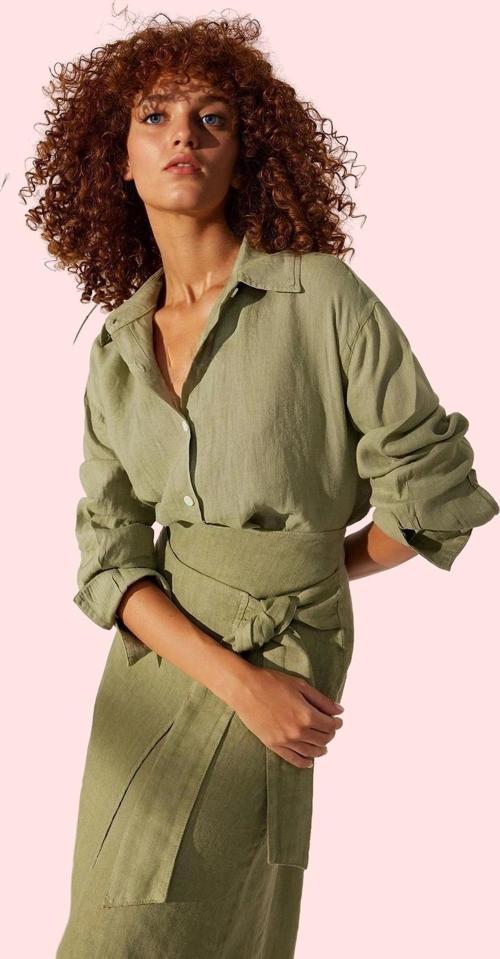 Kadın Keten Uzun Kollu Gömlek; Oversize Kalıp; Yazlık Günlük Hafta Sonu Yaz Aylarının Vazgeçilmezi