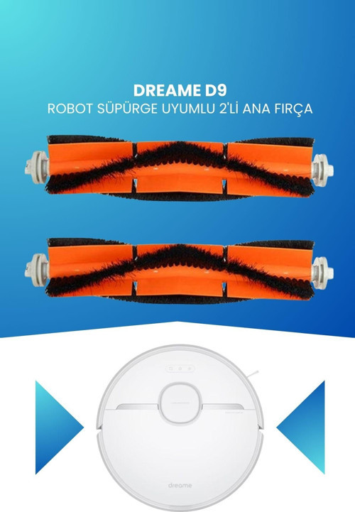 Dreame D9 Robot Süpürge Uyumlu 2'Li Ana Fırça