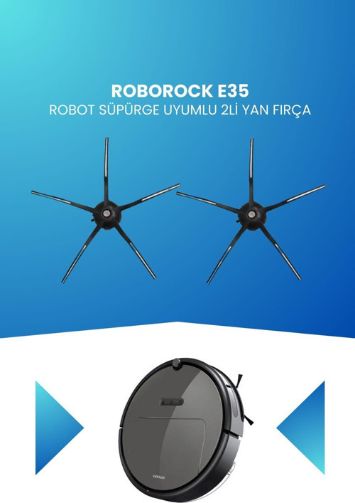 Roborock E35 Robot Süpürge Uyumlu 2Li Yan Fırça Siyah