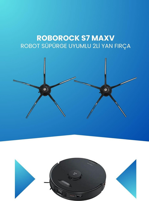 Roborock S7 Maxv Robot Süpürge Uyumlu 2Li Yan Fırça Siyah