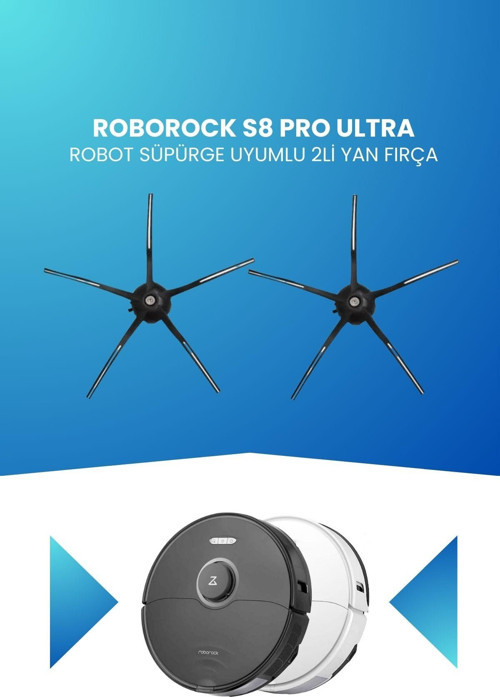 Roborock S8 Pro Ultra Robot Süpürge Uyumlu 2Li Yan Fırça Siyah