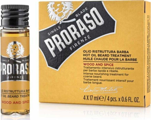 Proraso Sakal Bakım Yağı, Sıcak Uygulama, Wood & Spice, 4x17ml