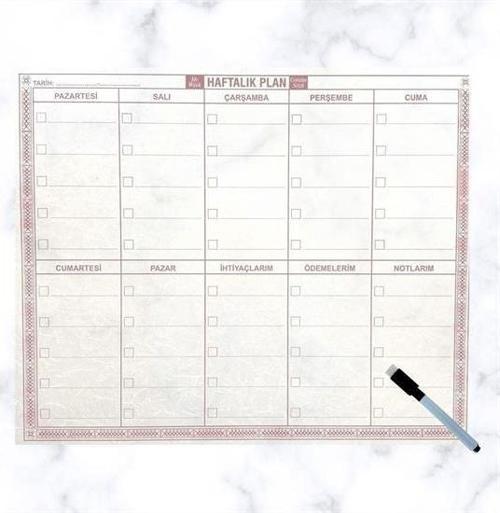 Şeffaf Kendiliğinden Yapışkanlı Kalemli Haftalık Planlayıcı 40cm-50cm