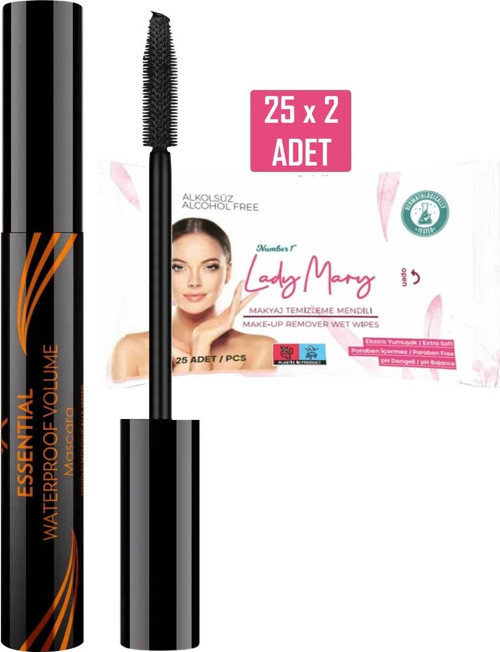 Essential Waterproof Mascara - Suya Dayanıklı Maskara Ve 25 X 2 Adet Makyaj Temizleme Mendili