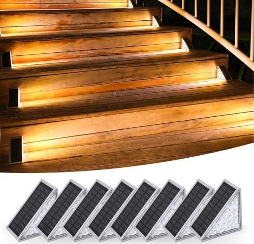 8 Adet Üçgen  Güneş Enerjisi ile Şarj Olan Dış Mekan Solar Basamak Köşe Lambası