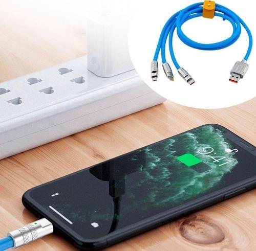 Kutulu  3 Şarj Aleti 1 Arada Çinko Alaşım Hızlı Şarj Kablosu Mavi 3 in 1