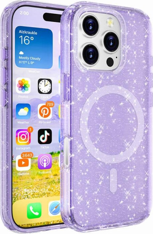 İphone 16 Pro Kılıf M-Safe Özellikli Nokta Simli Parlak Transparan Prismara Premium Kapak