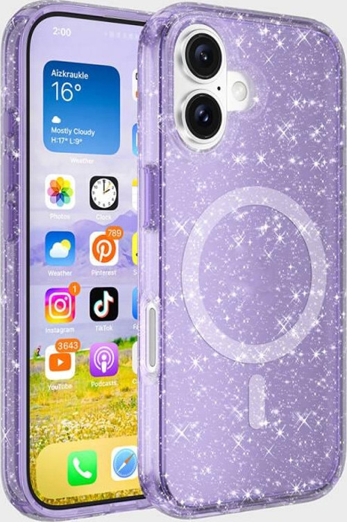 İphone 16 Plus Kılıf M-Safe Özellikli Nokta Simli Parlak Transparan Prismara Premium Kapak