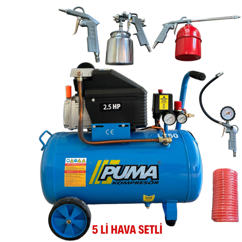 50 lt KOMPRESÖR 5 Lİ HAVALI SETLİ 2,5 HP YAĞLI HORTUM MAZOT BOYA HAVA LASTİK ŞİŞİRME APARATLARI
