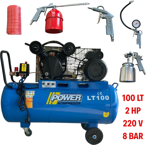 100 lt KOMPRESÖR 5 Lİ HAVALI SETLİ 2 HP YAĞLI HORTUM MAZOT BOYA HAVA LASTİK ŞİŞİRME APARATLARI