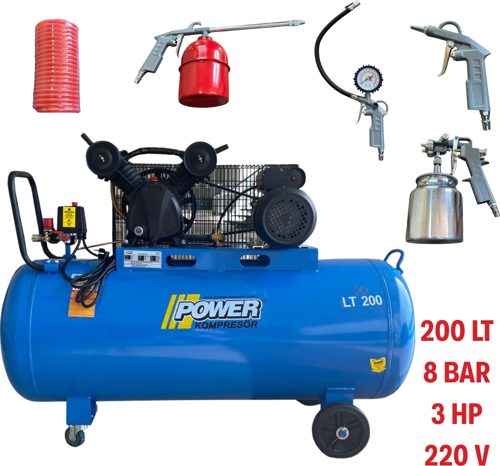 Puma 200 lt KOMPRESÖR 5 Lİ HAVALI SETLİ 3 HP YAĞLI HORTUM MAZOT BOYA HAVA LASTİK ŞİŞİRME APARATLARI
