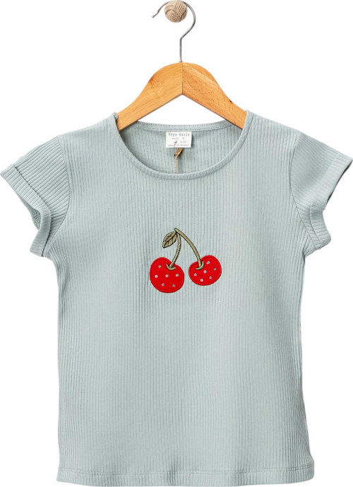 KİRAZ BASKILI KIZ ÇOCUK TSHIRT Mint Yeşili