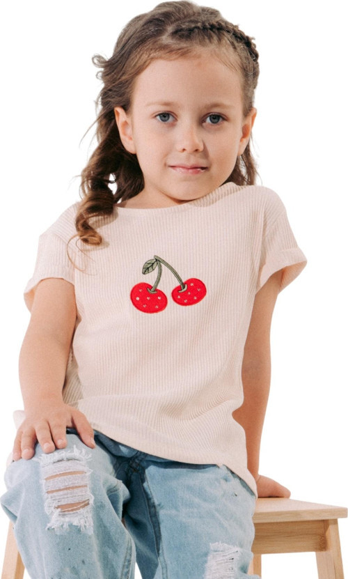KİRAZ BASKILI KIZ ÇOCUK TSHIRT Bej