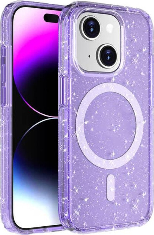 İphone 14 Plus Kılıf M-Safe Özellikli Nokta Simli Parlak Transparan Prismara Premium Kapak