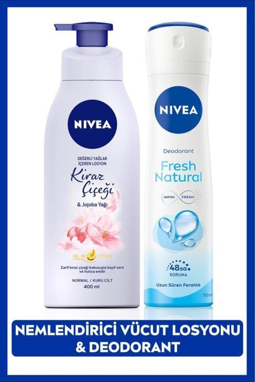 Kadın Sprey Deodorant Fresh Natural 150Ml, Kiraz Çiçeği Nemlendirici Vücut Losyonu 400Ml