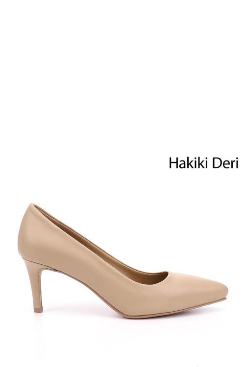 Kadın Nude Sivri Burun İnce Topuklu Hakiki Deri Stiletto