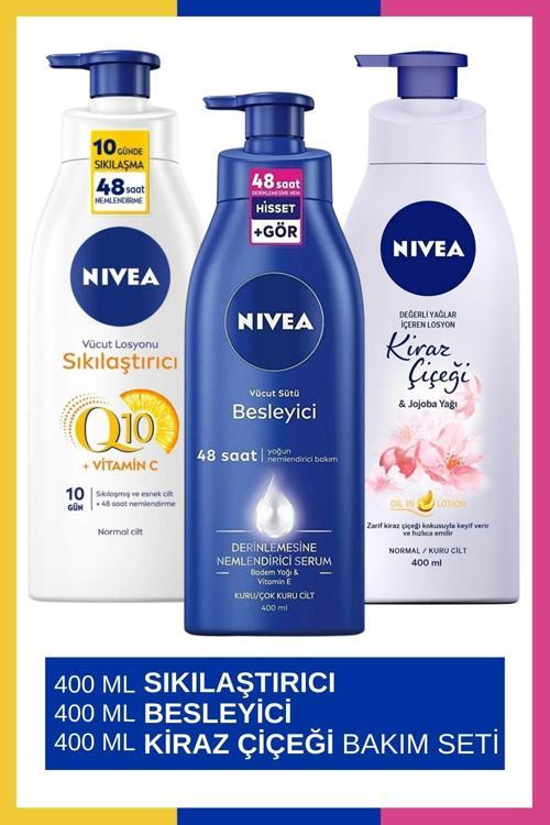 Vücut Losyonu Değerli Yağlar,Kiraz Çiçeği Ve Jojoba Yağı 400Ml&Q10 Sıkılaştırıcı & Vücut Sütü 400Ml