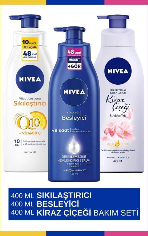 Vücut Losyonu Değerli Yağlar,Kiraz Çiçeği Ve Jojoba Yağı 400Ml&Q10 Sıkılaştırıcı & Vücut Sütü 400Ml