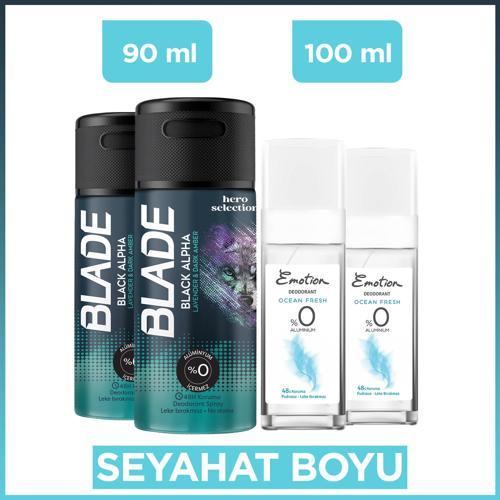 Ocean Fresh Pump Sprey Deodorant 2x100 Ml & Blade Black Alpha Deodorant 2x90 Ml Seyahat Seti