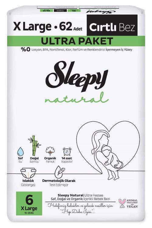 Bebek Bezi Natural Beden:6 (15-25KG) Extra Large 62 Adet Ultra Pk