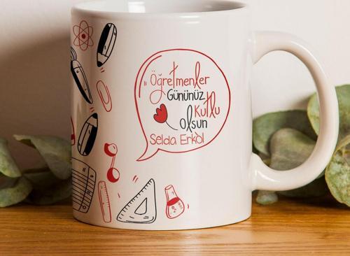 Kişiye Özel Öğretmenler Günü Temalı Beyaz Kupa -7