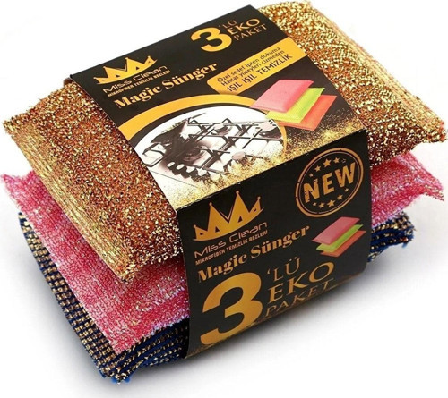 Missclean Bulaşık Süngeri Telli Özel Dokulu Mikrofiber 3 Lü Özel Dokulu