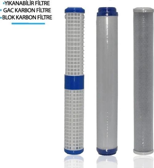 Daire Bina Sayaç Girişi 20" Inch 3 Aşama ( Yıkanabilir , Gac , Blok ) Yedek Filtre Seti