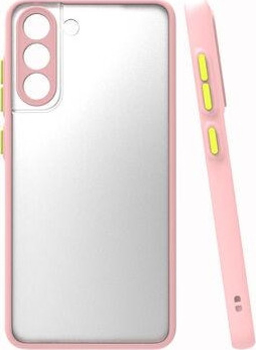 Samsung Galaxy S21 Fe Kılıf Şeffaf Mat Yüzeyli Kenarları Renkli Fitkap Premium Silikon Kapak