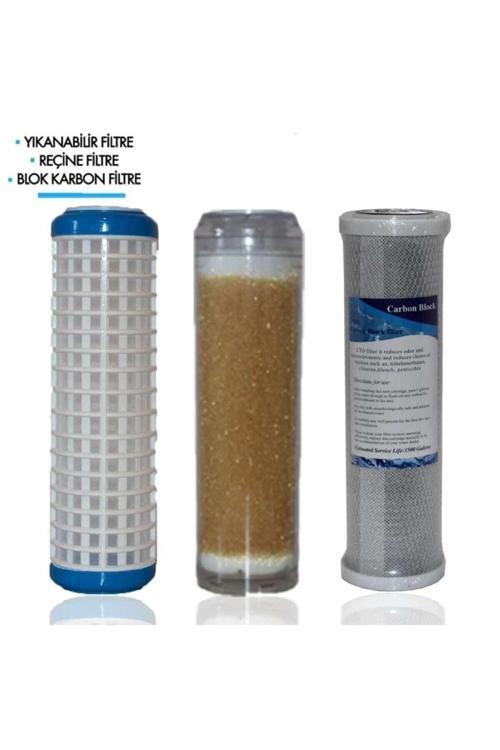 Daire Bina Sayaç Girişi 10" Inch 3 Aşama (Yıkanabilir , Reçine , Blok ) Yedek Filtre Seti