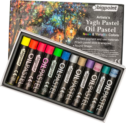 Artists's Yağlı(Oil) Pastel Boya 12'li Metalik ve Fosforlu Renkler