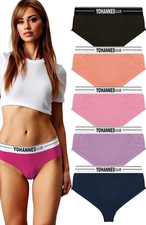, Kadın Lastik Kemerli, Pamuklu, Hipster Külot, 5'li Paket,