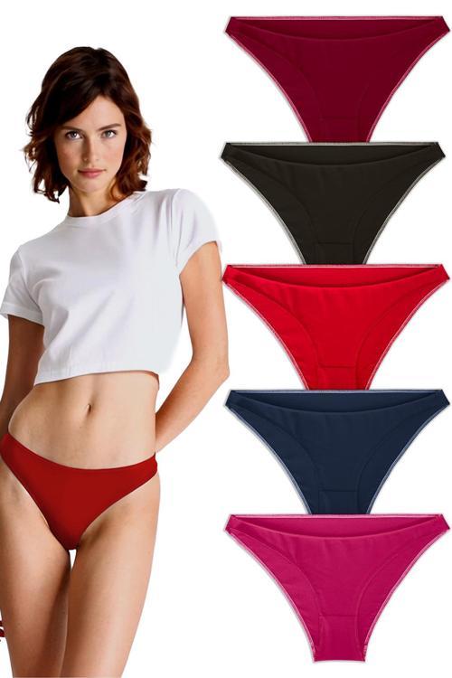 , Kadın Pamuklu Basic Bikini Slip, 5'li Paket,